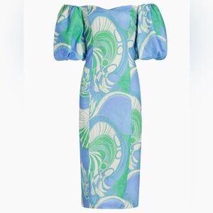 RHODE Karima Geometric Linen Midi Dress Size 6